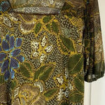 Susan Lawrence  Woman Square Neck Top‎ Women's Size 1X Green Floral Office Church Photo 0