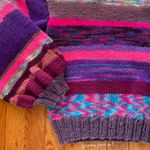 purple pink blue striped long sleeve knit cropped sweater Size M Photo 13