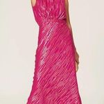 Saloni Silk Fleur Metallic Tinsel Midi Dress Pink Size 6 Photo 0