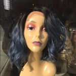 Blue curly Short bob Lacefront wig Ombre Photo 7