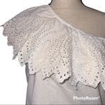 Mud Pie  XS Laurel one shoulder dress white lined cotton poplin eyelet embroidery Photo 4