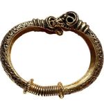 Vtg Egyptian Revival Gold Tone Rams Head Bypass Spring Hinge Bangle Bracelet Photo 0