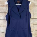 Kathleen Kirkwood dictrac-ease notch collar navy blue top women size Large Photo 8