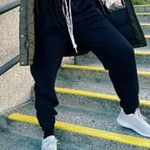 SO Black joggers with white string size medium women's high waisted Photo 2