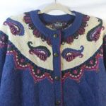 Woolrich Mohair Wool Blend Cardigan Paisley Artic Blue Heather Handframed Medium Photo 2