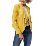 Bagatelle  Faux Suede Drape Moto Jacket Blazer Open Front Yellow, Size‎ Small Photo 8