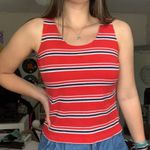Vintage Retro Red Striped Wide Strap Tank Top Size M Photo 2