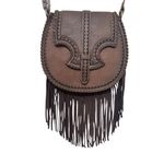 Justin Boots NWT! Justin Whipstitch Fringe Western Brown Saddle Shoulder Crossbody Bagv x Photo 1