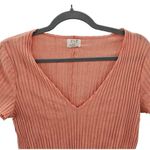 Project Social T PST Rib V-Neck T-Shirt Womens Size S Cropped Lightweight Top Coral Pink Photo 3