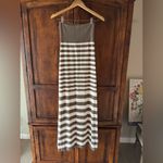Trina Turk  | Taupe and Cream Striped Strapless Maxi Dress | S Photo 1