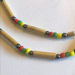 Vintage Tan Red Green & Yellow Wooden Beaded Boho Necklace Photo 3