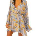 Free People NEW Dress Teegan Mini Faux Wrap Top Long Sleeve Floral V-Neck Small Photo 0