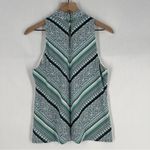 White House | Black Market WHBM Stretch Jersey Teal Chevron Floral Printed Sleeveless Cutout V-Neck Top M Photo 5