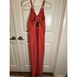 Halara Wide Leg Jumpsuit Orange Spaghetti Strap Pleated Pockets Size Medium Photo 4