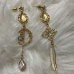Gold Asymmetrical Mixed Jewel Drop Earrings Photo 6