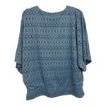 JM Collection Blue Crochet Knit Textured Blouse | Relaxed Modern Casual Top Plus Size | 1X Photo 1