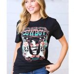 Black 100% Cotton Cowboy Longhorn Graphic T Shirt Round Neck Short Sleeve Boho Photo 3