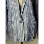 Parker  Blazer Women Small Blue‎ Striped Linen Single Breasted Preppy Career Corp Photo 8