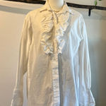 Oversized 90s White 100% Cotton Ruffled Collared Long Sleeve Shirt Size Medium Photo 0