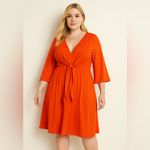 Eloquii New!  orange red tie‎ front V neck bell sleeve dress, size 20 Photo 15