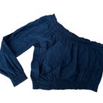 Free People  sexy one sleeve crop top off shoulder top navy size small Photo 1