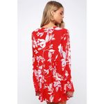 Free People  Bella Red Floral Print V Neck Tunic Mini Dress Size Medium Photo 1