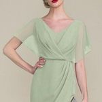 JJ's House Dress Sage Size 14 V-Neck Knee-Length Chiffon Mother of Bride Wedding Photo 0
