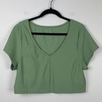 Aerie Goals Ribbed V-Neck T-Shirt Cropped Green Women’s Size XXL Sports Bra Photo 1
