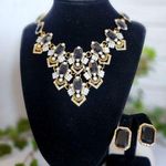 Vintage Vibes Gold and Black Statement Necklace and Earrings Set Photo 0