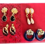Vintage 80’s 4PR Costume Jewelry Clip On Earrings Door Knocker Faux Pearl Dangle Multiple Photo 0