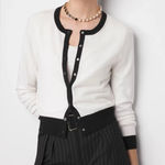 White House | Black Market Petite Black + White Colorblock Cardigan Photo 0