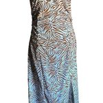 ZARA | Baby Blue and Brown Zebra V Neck Cocktail Dress with Slit | Size Small Photo 1