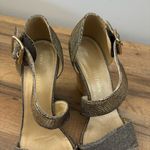 Stuart Weitzman Gold Silver Glitter Cork Wedge Ankle Strap Women’s Photo 1