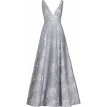 Monique Lhuillier NWT  Madeline Jacquard Gown Ice Gray Silver Size 2 Photo 4