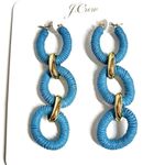 J.Crew Cotton Raphia Raffia Wrapped Chain Earrings Hydrangea Blue Gold Plated Photo 1