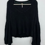 Free People Sweater XS Black Cotton Blend V Neck Knit Bell Sleeve Pullover Photo 0