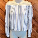 Forever 21 🆕 striped off shoulder long sleeve crop top blue white small Photo 0