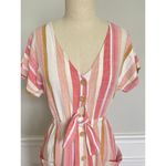 Lush Clothing Lush Pink Striped Linen Button Front Tie Cut Out Midi Dress Photo 1