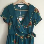 Superfoxx Teal Green Floral V Neck Short Sleeve Asymmetrical Hem Wrap Dress New Photo 3