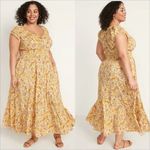 Old Navy  Waist Defined Short Sleeve Printed Midi Dress Size XL Yellow Floral Photo 1