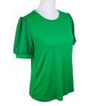 CeCe NWT  Green Dotted Puff Sleeve Mixed Media Stretch Blouse Top Size XS Photo 4