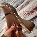 Thakoon Addition Leather Slingback Stud Detail Wood Clog Sandals Brown Size 7.5 Photo 3