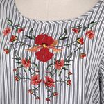 GRACE & LACE Striped Embroidered Blouse w Ruffled Hem Blue/White Stripe Photo 1