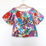 H&M Top Size 6 Floral Puff Sleeve Off Shoulder Maximalist Retro Artsy Summer Photo 5