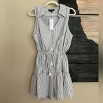 Aakaa  Collard Sleeveless Blue Stripe 
Flowy Shorts Romper Photo 1