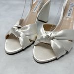 Aquazzura Nina 85 Silk Satin Knot Ankle Strap Block Heel Sandals Bridal White Size 6.5 Photo 4