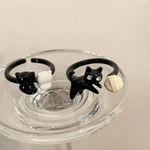 Cat Lovers Black White Cat Cuff Rings 2 Pc Set‎ Simple Adjustable Open Ring Photo 3