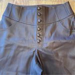 Bar III  Women’s  Faux Leather Brown Pants Size 4 High Rise Button Front  Pockets Photo 2