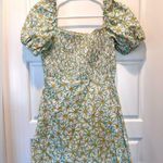 ZARA Women's Linen Blend Green Square Neck Sunflower Mini Dress Size XS Photo 1