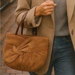 Vintage 70s 80s Genuine Suede Leather Brown Purse Tucked Bow Photo 2